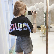 Tシャツ カットソー レディース トップス 半袖 ラウンドネック ロゴ プリント バックプリント ゆったり カジュアル おしゃれ かわいい シンプル 女性 婦人服