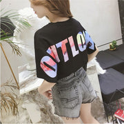 Tシャツ カットソー レディース トップス 半袖 ラウンドネック ロゴ プリント バックプリント ゆったり カジュアル おしゃれ かわいい シンプル 女性 婦人服