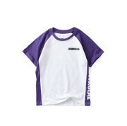 Tシャツ ラグラン ラウンドネック クルーネック バイカラー 半袖 キッズ ジュニア 男の子 女の子 ロゴ プリント 子ども服 夏服 かわいい 普段着 デイリー