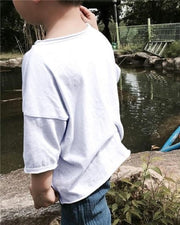 Tシャツ カットソー 7分袖 無地 カットオフ 切りっぱなし ラウンドネック キッズ ベビー服 カラフル シンプル オシャレ かわいい レイヤード 男の子 女の子