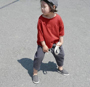 Tシャツ カットソー 7分袖 無地 カットオフ 切りっぱなし ラウンドネック キッズ ベビー服 カラフル シンプル オシャレ かわいい レイヤード 男の子 女の子