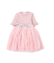 ドッキングワンピース 半袖 チュール切り替え ワンピース チュールワンピース チュール 子供服 子供 キッズ ベビー ジュニア 女の子 お呼ばれ 膝丈 ひざ上 メロウフリル フリル袖 ウエストリボン 上品 かわいい ガーリー フェミニン こども服