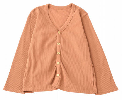 カーディガン Vネック 長袖 ワッフル生地 子供服 キッズ ベージュ バリエーション画像