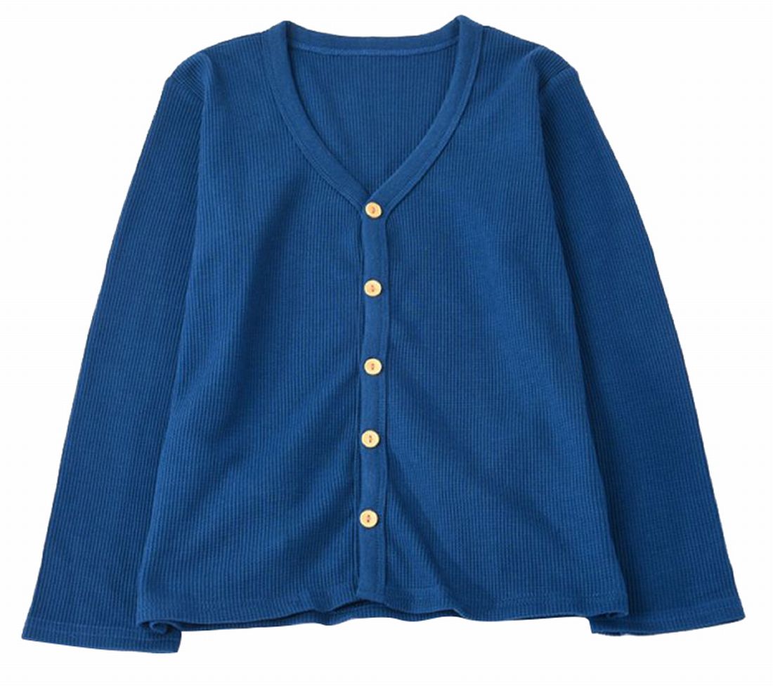 カーディガン Vネック 長袖 ワッフル生地 子供服 キッズ ブルー バリエーション画像