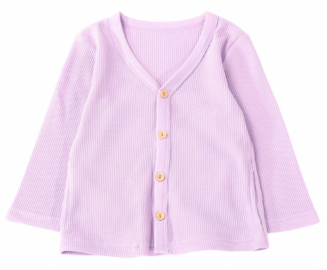 カーディガン Vネック 長袖 ワッフル生地 子供服 キッズ ラベンダー バリエーション画像