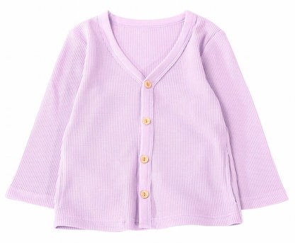 カーディガン Vネック 長袖 ワッフル生地 子供服 キッズ ラベンダー バリエーション画像