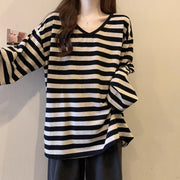 カットソー 長袖 レディース 女性用 トップス ボーダー柄 Vネック 着回し ゆったり 大きいサイズあり カジュアル おしゃれ お出かけ 旅行 通学 通勤 部屋着 女の子 婦人用