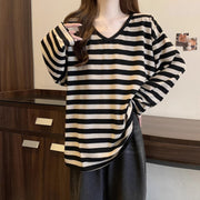 カットソー 長袖 レディース 女性用 トップス ボーダー柄 Vネック 着回し ゆったり 大きいサイズあり カジュアル おしゃれ お出かけ 旅行 通学 通勤 部屋着 女の子 婦人用