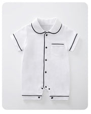 ロンパース カバーオール つなぎ ルームウェア パジャマ 子供服 ベビー キッズ 新生児 赤ちゃん 女の子 男の子 半袖 襟付き 前開き ボタン開き 股スナップボタン 部屋着 パイピング おしゃれ かわいい 出産祝い ギフト プレゼント