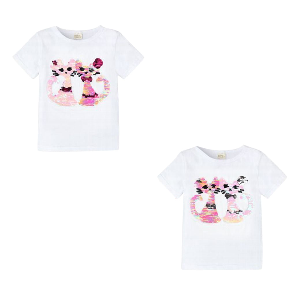 半袖Tシャツ スパンコール 色が変わる キッズ 子供服 女の子 ラウンドネック キラキラ かわいい キュート おしゃれ 通園 通学 デイリー お出かけ トップス