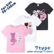 半袖Tシャツ スパンコール 色が変わる キッズ 子供服 女の子 ラウンドネック キラキラ かわいい キュート おしゃれ 通園 通学 デイリー お出かけ トップス