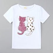 半袖Tシャツ スパンコール 色が変わる キッズ 子供服 女の子 ラウンドネック キラキラ かわいい キュート おしゃれ 通園 通学 デイリー お出かけ トップス