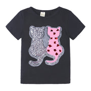 半袖Tシャツ スパンコール 色が変わる キッズ 子供服 女の子 ラウンドネック キラキラ かわいい キュート おしゃれ 通園 通学 デイリー お出かけ トップス