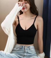 キャミソール ブラトップ レディース 女性 婦人 トップス インナー ノースリーブ Uネック ショート丈 カップ入り カップ付き 背中開き 無地 シンプル カジュアル おしゃれ