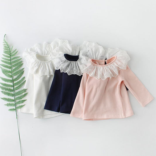 長袖カットソー 子供服 こども服 Ｔシャツ フリル襟 無地 商品画像