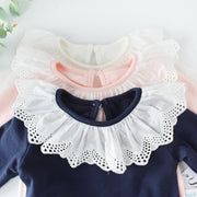 長袖カットソー 子供服 こども服 Ｔシャツ フリル襟 無地 フリル 長袖 トップス キッズ ラウンドネック プルオーバー 女の子 女児