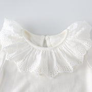 長袖カットソー 子供服 こども服 Ｔシャツ フリル襟 無地 フリル 長袖 トップス キッズ ラウンドネック プルオーバー 女の子 女児