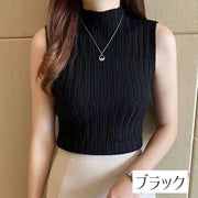 ノースリーブニット レディース 女性 トップス プルオーバー ハイネック 袖なし シンプル 春秋 着回し 普段使い