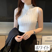 ノースリーブニット レディース 女性 トップス プルオーバー ハイネック 袖なし シンプル 春秋 着回し 普段使い