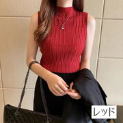 ノースリーブニット レディース 女性 トップス プルオーバー ハイネック 袖なし シンプル 春秋 着回し 普段使い