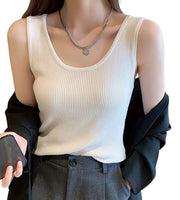 タンクトップ レディース 女性 トップス インナー ノースリーブ Uネック リブ 無地 シンプル カジュアル 着回し お洒落 婦人服