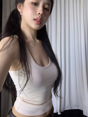 キャミソール タンクトップ レディース 女性 婦人 トップス インナー Uネック リブ 無地 単色 ブラック ベージュ グレー シンプル カジュアル 着まわし