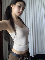 キャミソール タンクトップ レディース 女性 婦人 トップス インナー Uネック リブ 無地 単色 ブラック ベージュ グレー シンプル カジュアル 着まわし