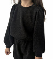 【上下別売り】ニット セーター トップス パフスリーブ 黒 ブラック セットアップ 韓国子供服 子供服 海外子供服 姉妹コーデ おしゃれ 無地 カジュアル 上品 秋 冬 プレゼント シンプル モノトーン