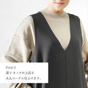 ジャンパースカート Vネック ジャンスカ カルゼ ワンピース フレア ロング丈 レディース ゆったり マタニティウェア 妊婦 ロング サロペットスカート 女性 婦人服 シンプル かわいい 着回し