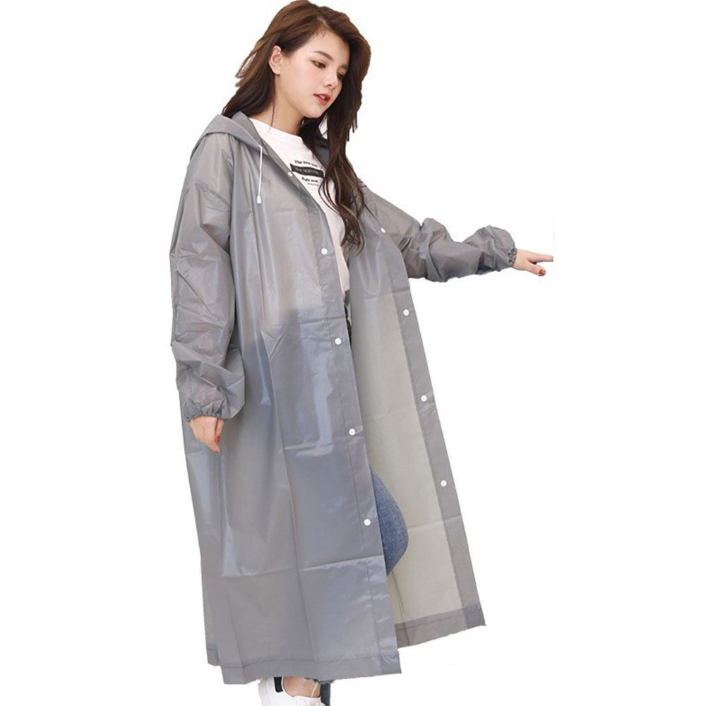 ロングレインコート フード付き カッパ 雨合羽 雨がっぱ レインウェア グレー袖ゴム バリエーション画像