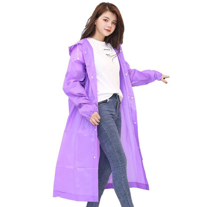 ロングレインコート フード付き カッパ 雨合羽 雨がっぱ レインウェア パープル袖ゴム バリエーション画像