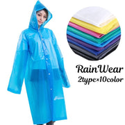 ロングレインコート フード付き カッパ 雨合羽 雨がっぱ レインウェア レインウエア 雨具 男女兼用 ユニセックス 半透明 セミクリア シンプル 無地 単色 ソリッドカラー レディース メンズ 女性用 男性用