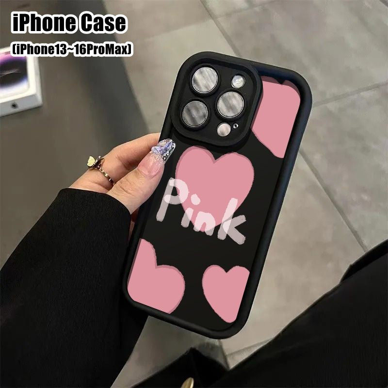 スマホカバー スマホケース iPhoneケース iPhoneカバー レディース 女性 スマホアクセサリー スマホ周辺機器 ハート 英語 英字 総柄 ピンク ブラック シンプル ポップ カジュアル ガーリー フェミニン おしゃれ 可愛い キュート