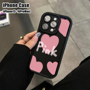 スマホカバー スマホケース iPhoneケース iPhoneカバー レディース 女性 スマホアクセサリー スマホ周辺機器 ハート 英語 英字 総柄 ピンク ブラック シンプル ポップ カジュアル ガーリー フェミニン おしゃれ 可愛い キュート