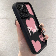 スマホカバー スマホケース iPhoneケース iPhoneカバー レディース 女性 スマホアクセサリー スマホ周辺機器 ハート 英語 英字 総柄 ピンク ブラック シンプル ポップ カジュアル ガーリー フェミニン おしゃれ 可愛い キュート