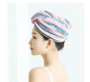 ヘアドライタオル タオルキャップ バス用品 ドライキャップ ヘッドタオル 吸水 ボーダー ストライプ ボタン クマ お風呂 プール 温泉 まとめる 乾かす 時短 おしゃれ かわいい