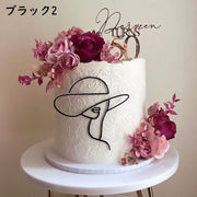 ケーキトッパー バースデーケーキ デコレーション 装飾 誕生日 パーティー 女性の顔 フェイス おしゃれ デコ デザート 黒
