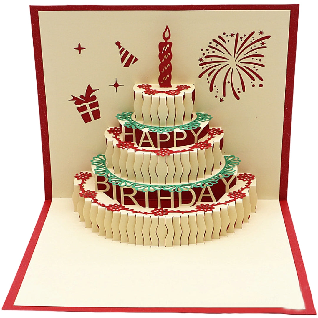 バースデーカード ポップアップ 誕生日 グリーティングカード 3D メッセージカード レッド バリエーション画像