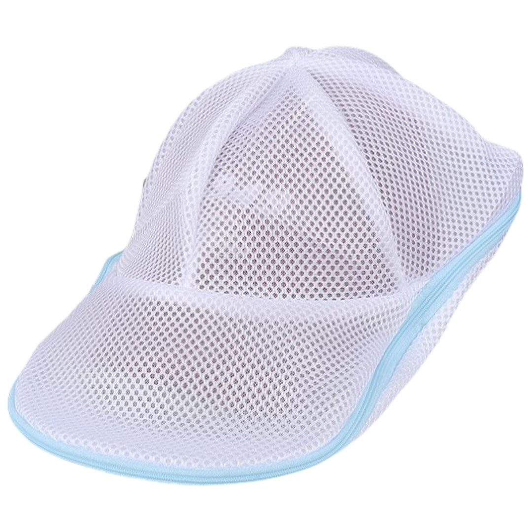 帽子用洗濯ネット キャップ用洗濯ネット 洗濯用品 洗濯グッズ ランドリー用品 ランドリーグッズ 野球帽用 ジッパー チャック 立体縫製 ブルー ホワイト シンプル