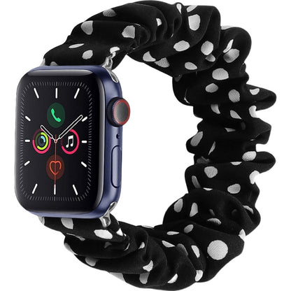 腕時計用ベルト アップルウォッチ用 スマートウォッチ用 シュシュタイプ 布製 レディース ブラック×ドット バリエーション画像