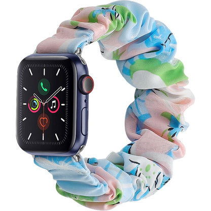 腕時計用ベルト アップルウォッチ用 スマートウォッチ用 シュシュタイプ 布製 レディース ブルー×蝶 バリエーション画像