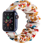 腕時計用ベルト アップルウォッチ用 スマートウォッチ用 シュシュタイプ 布製 レディース 女性 着せ替え 交換ベルト 付け替え series 7 6 5 4 3 2 1 SE 38mm 40mm 41mm 42mm 44mm 45mm おしゃれ かわいい 花柄 ラメ ドット柄 水玉 ヒョウ柄 レインボー カラフル スタイリッシュ 伸縮性 カジュアル メンテナンス 修理交換用品