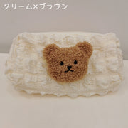 ペンケース 筆箱 レディース 女性 子供 女の子 小物入れ クマ くま かわいい 可愛い おしゃれ 文房具 クリーム色 白 黒