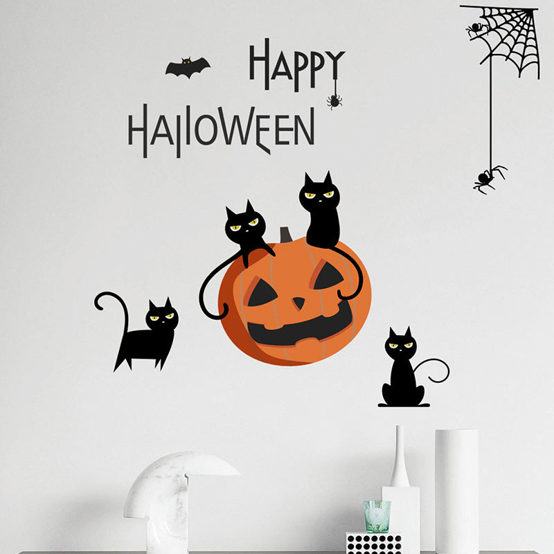 ウォールステッカー ハロウィン かぼちゃ クロネコ ねこ Halloween 子供部屋 壁 壁紙シール パーティ イベント インテリア 飾りつけ かわいい おしゃれ