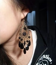 フックピアス ビッグモチーフ ティアドロップ ロング 大きめ 大ぶり レディース アクセサリー しずく おしゃれ エレガント ゴージャス ブラック