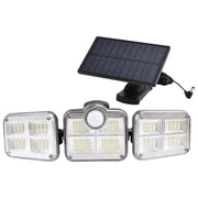 ソーラーガーデンライト 人感センサーライト LED 防犯 自動点灯消灯 IP65防水 壁掛け 分離式 屋外 玄関 庭 駐車場 廊下 軒先 リチウム 外灯 昼光色 太陽光発電 ソーラー充電式 3灯式 照明角度270度 リモコン付き
