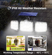 ソーラーガーデンライト 人感センサーライト LED 防犯 自動点灯消灯 IP65防水 壁掛け 分離式 屋外 玄関 庭 駐車場 廊下 軒先 リチウム 外灯 昼光色 太陽光発電 ソーラー充電式 3灯式 照明角度270度 リモコン付き