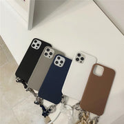 iPhone用ケース iPhone用カバー アイフォーン用 汎用型カバー ストラップ付き スマホショルダー ハンドストラップ 肩掛け 斜め掛け 傷防止 汚れ防止 ブラウン 無地 シンプル かわいい おしゃれ 携帯 スマホ用品