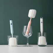 ボトル洗い スポンジ スポンジブラシ コップブラシ グラスブラシ 柄付き ロング キッチン用品 水筒 ワイングラス 洗浄 清掃 シンプル