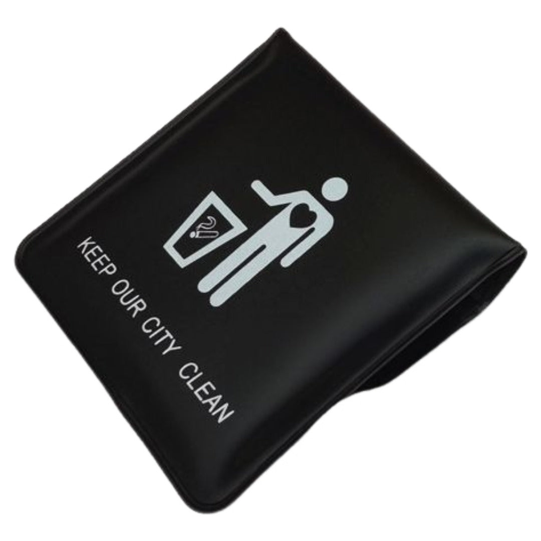 携帯灰皿 ソフトタイプ ポケット灰皿 ハンディサイズ 吸い殻入れ 薄型 持ち運び スクエア ボタン イラスト入り 喫煙マナー たばこ タバコ 煙草用品